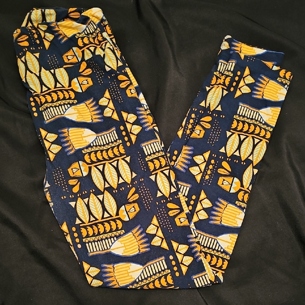 LuLaRoe Blue and Yellow Geometric Leggings